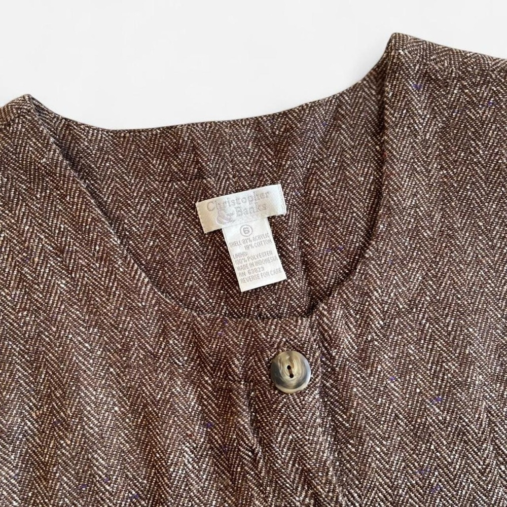 Vintage Christopher & Banks Brown Tone Tweed Button Front Sleeveless Maxi Dress - Picture 4 of 8